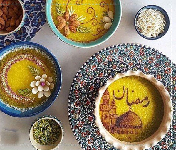 تزیین شله زرد ماه رمضان با شابلون 
