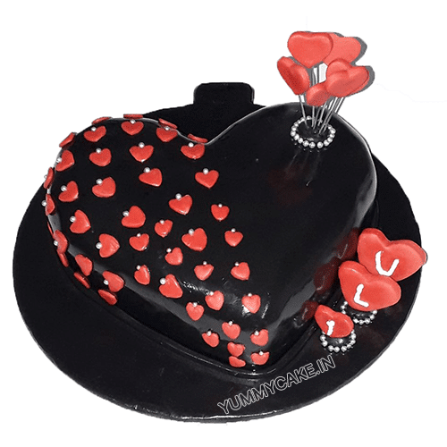 کیک تولد قلبی مشکی و قرمز عاشقانه
