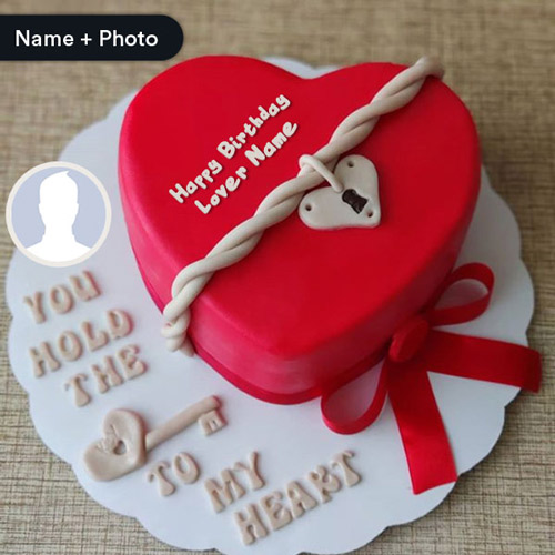 کیک تولد طرح قلب و قفل قرمز