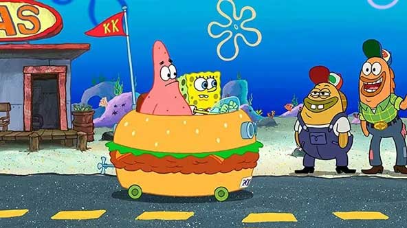پولدار شدن باب و ماشین سواری با ساندویچ همبرگر