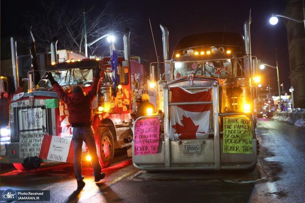 اعتراض کامیون داران کانادایی علیه واکسن اجباری + عکس