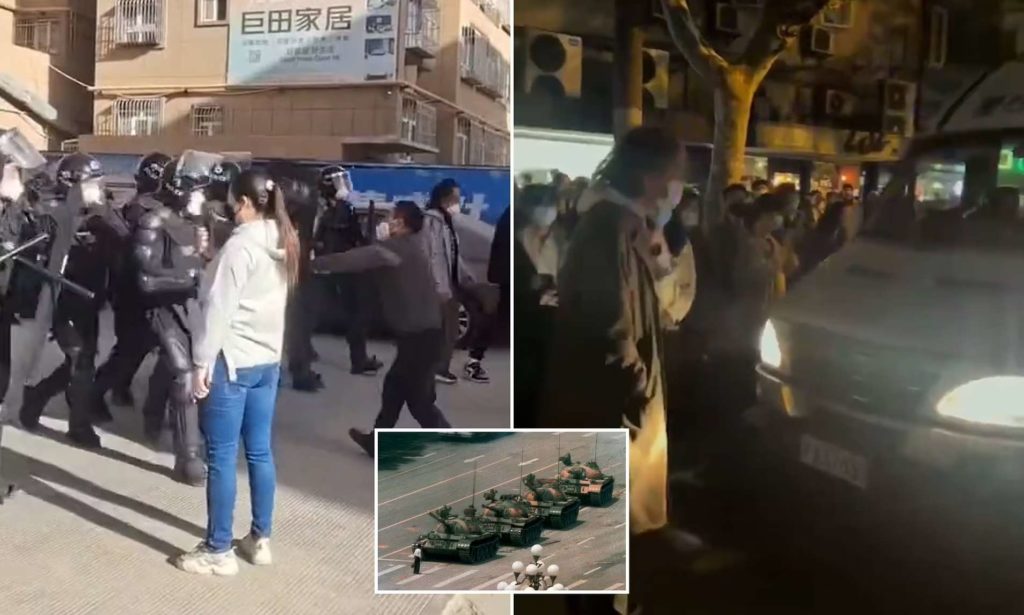 ایستادگی معترضان چینی در مقابل پلیس ضد شورش یادآور «مرد تانکی» میدان تیان‌آن‌من شد + ویدیو