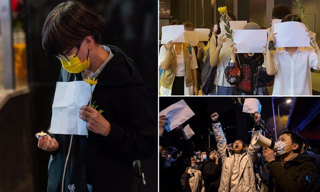 تلاش نافرجام سانسورچیان دولت چین برای حذف تصاویر معترضان با کاغذ سفید در دست