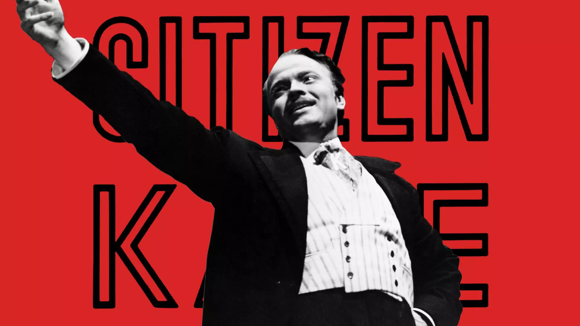 تصویر اورسن ولز در یک بکگراند قرمز در کاور فیلم Citizen Kane