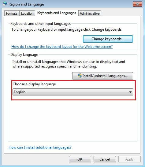 تغییر زبان کامپیوتر